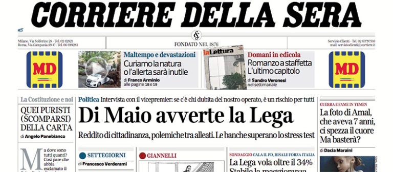 Le prime pagine dei giornali sabato 3 novembre 2018