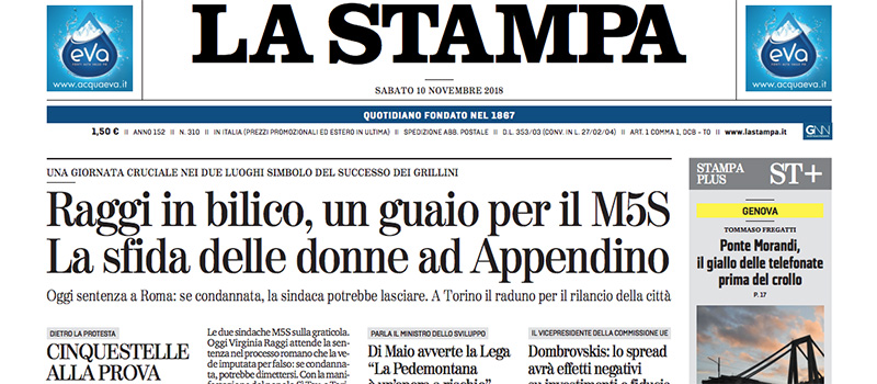 Le prime pagine dei giornali sabato 10 novembre 2018