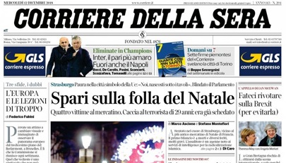 Le prime pagine dei giornali mercoledì 12 dicembre 2018