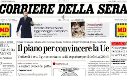 Le prime pagine dei giornali lunedì 17 dicembre 2018