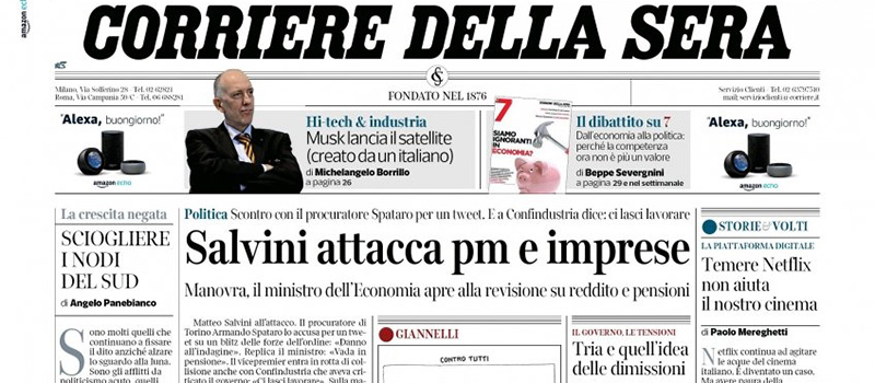 Le prime pagine dei giornali mercoledì 5 dicembre 2018