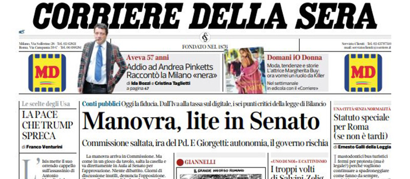 Le prime pagine dei giornali giovedì 21 dicembre 2018
