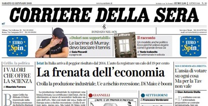 Le prime pagine dei giornali  sabato 12 gennaio 2019