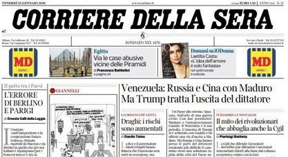 Le prime pagine dei giornali venerdì 25 gennaio 2019