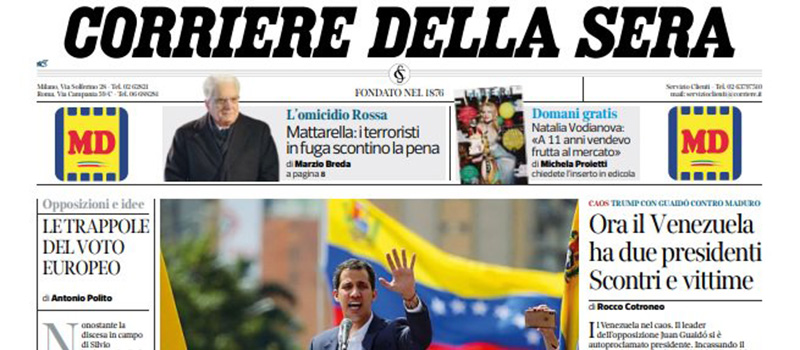 Le prime pagine dei giornali giovedì 24 gennaio 2019
