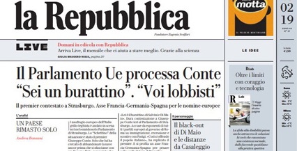 Le prime pagine dei giornali mercoledì 13 febbraio 2019