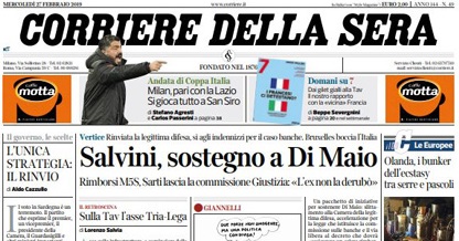 Le prime pagine dei giornali mercoledì 27 febbraio 2019