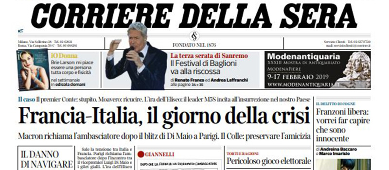 Le prime pagine dei giornali Venerdì 8 febbraio 2019
