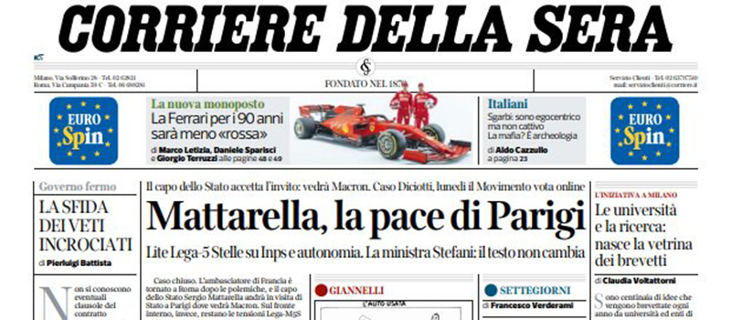 Le prime pagine dei giornali sabato 16 febbraio 2019