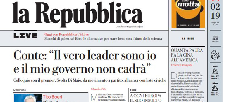 Le prime pagine dei giornali giovedì 14 febbraio 2019