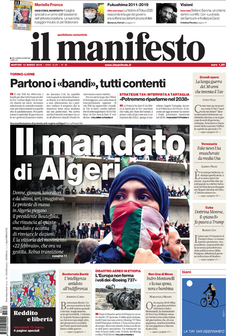 [NAZIONALE - 1] MANIFESTO/PRIMAPAGINA/PAG01 ... 12/03