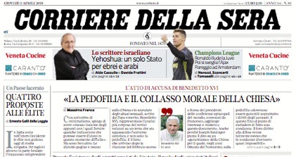 Le prime pagine dei giornali giovedì 11 aprile 2019