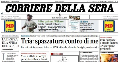 Le prime pagine dei giornali mercoledì 3 aprile 2019