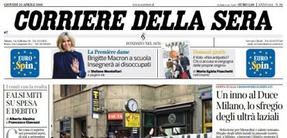 Le prime pagine dei giornali giovedì 25 aprile 2019