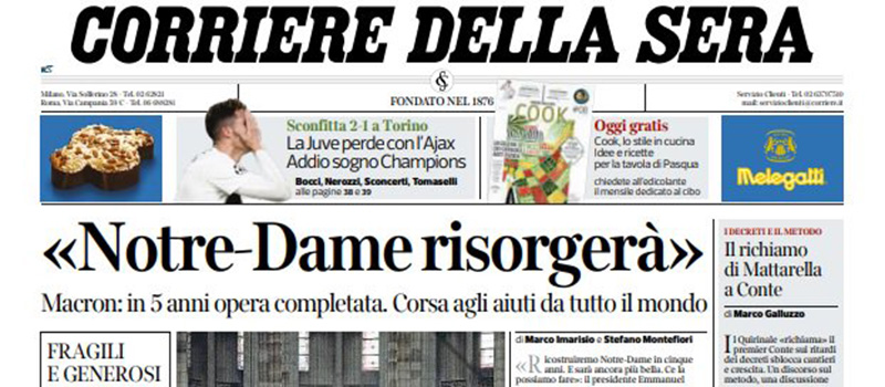 Le prime pagine dei giornali mercoledì 17 aprile 2019