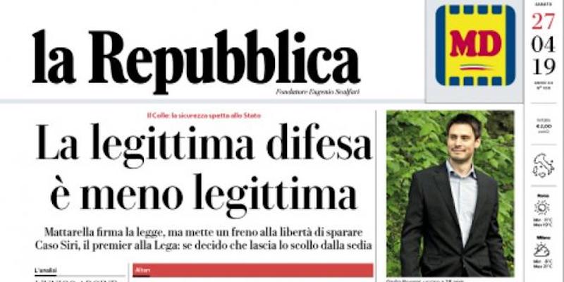 Le prime pagine dei giornali sabato 27 aprile 2019
