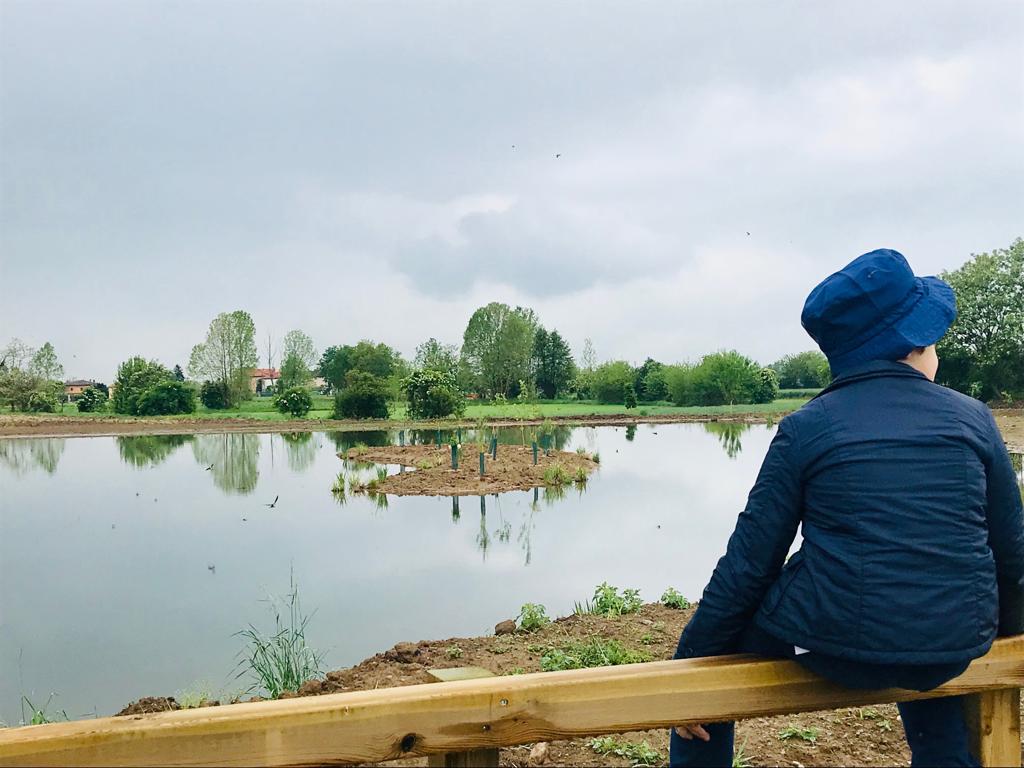 Nuovo laghetto, alberi e un frutteto tra Grumello al Piano e Colognola