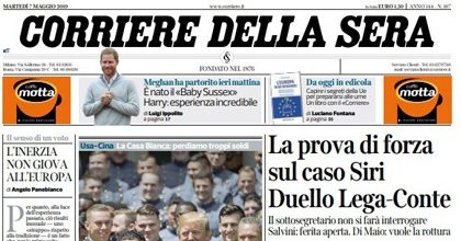 Le prime pagine dei giornali martedì 7 maggio 2019