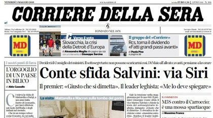 Le prime pagine dei giornali venerdì 3 maggio 2019