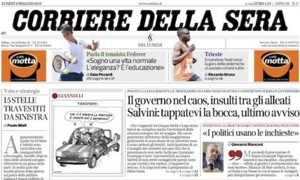 Le prime pagine dei giornali lunedì 6 maggio 2019