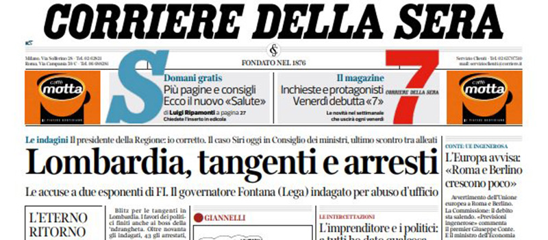 Le prime pagine dei giornali mercoledì 8 maggio 2019