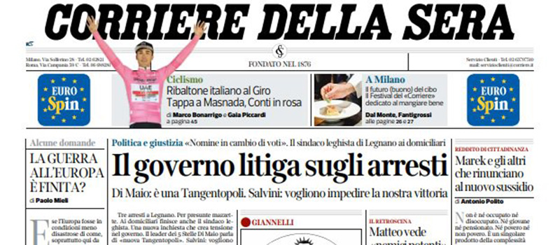 Le prime pagine dei giornali venerdì 17 maggio 2019