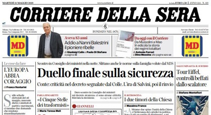 Le prime pagine dei giornali martedì 21 maggio 2019