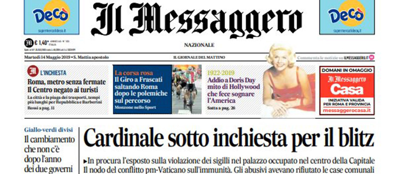 Le prime pagine dei giornali martedì 14 maggio 2019