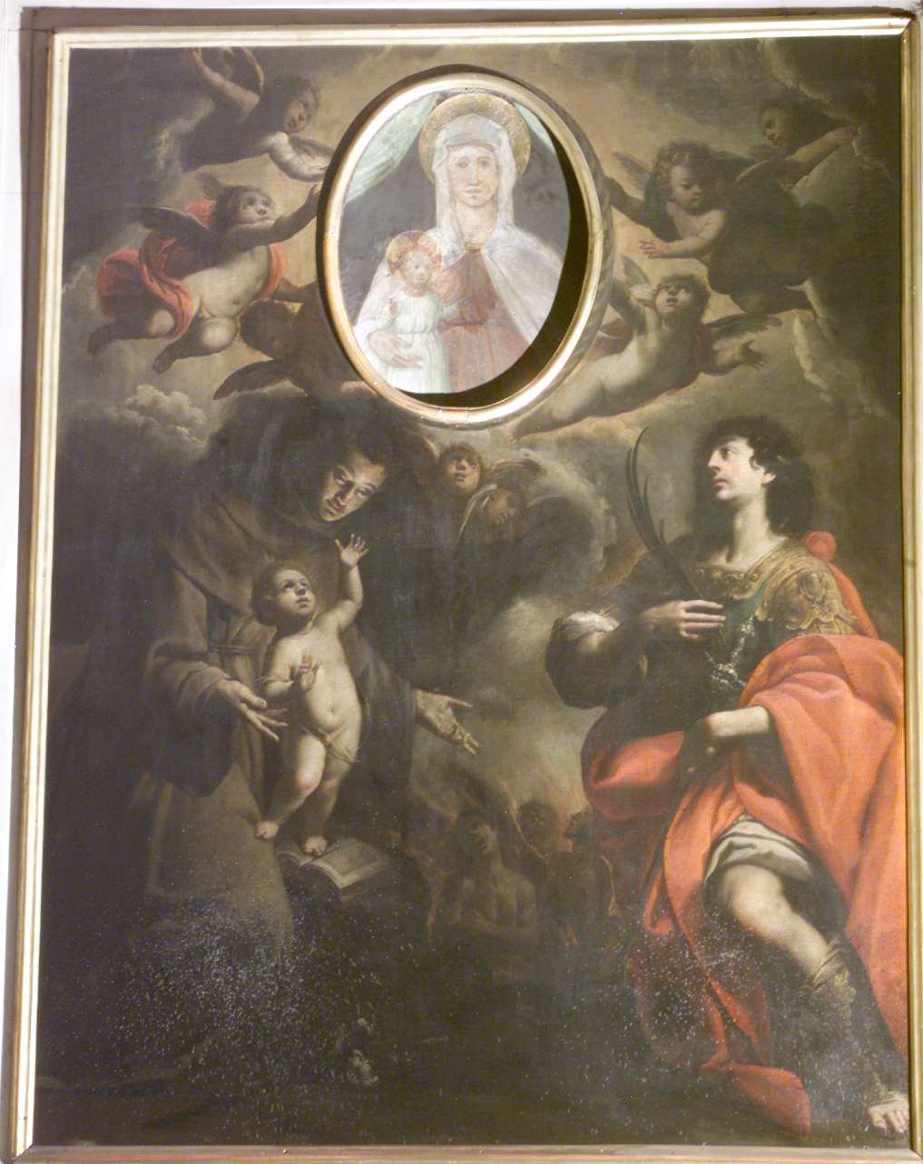 Barbelli G.G. sec. XVII, Sant'Antonio da Padova con San Fermo e angeli - Chiesa di San Rocco Bergamo