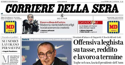 Le prime pagine dei giornali lunedì 17 giugno 2019