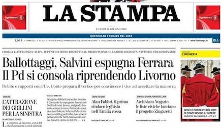 Le prime pagine dei giornali lunedì 10 giugno 2019