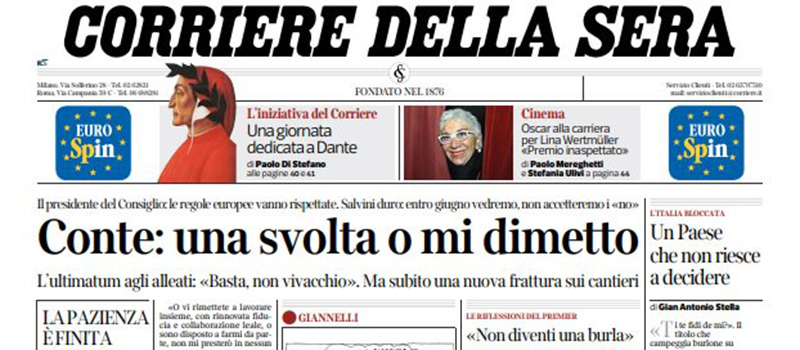 Le prime pagine dei giornali martedì 4 giugno 2019