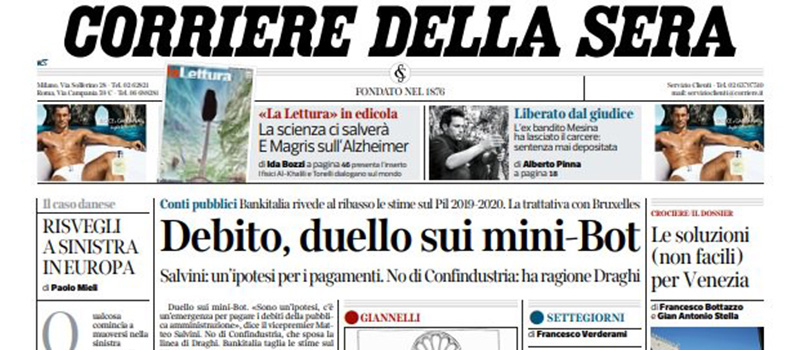 Le prime pagine dei giornali sabato 8 giugno 2019