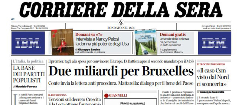 Le prime pagine dei giornali giovedì 20 giugno 2019