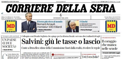 Le prime pagine dei giornali venerdì 21 giugno 2019