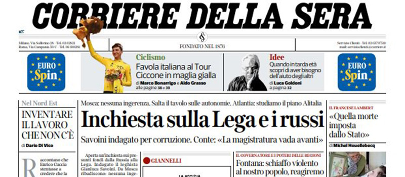 Le prime pagine dei giornali venerdì 12 luglio 2019