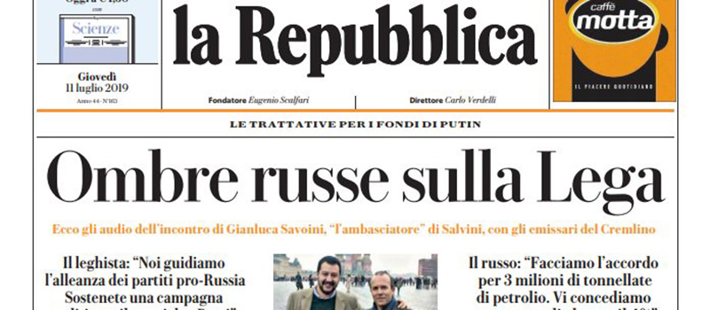 Le prime pagine dei giornali giovedì 11 luglio 2019