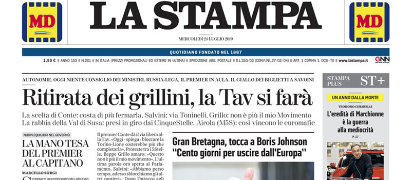 Le prime pagine dei giornali mercoledì 24 luglio 2019