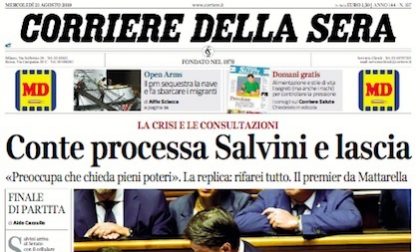 Le prime pagine dei giornali mercoledì 21 agosto 2019