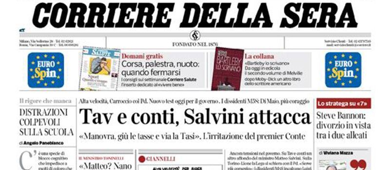 Le prime pagine dei giornali mercoledì 7 agosto 2019