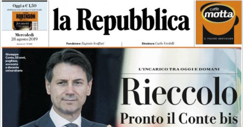Le prime pagine dei giornali mercoledì 28 agosto 2019