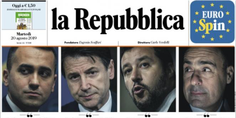 Le prime pagine dei giornali martedì 20 agosto 2019