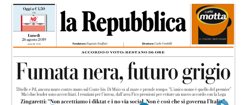 Le prime pagine dei giornali lunedì 26 agosto 2019