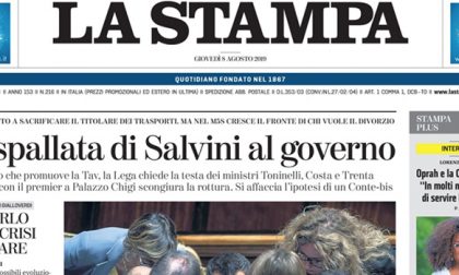 Le prime pagine dei giornali giovedì 8 agosto 2019