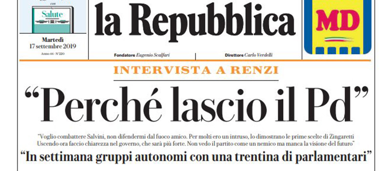 Le prime pagine dei giornali martedì 17 settembre 2019