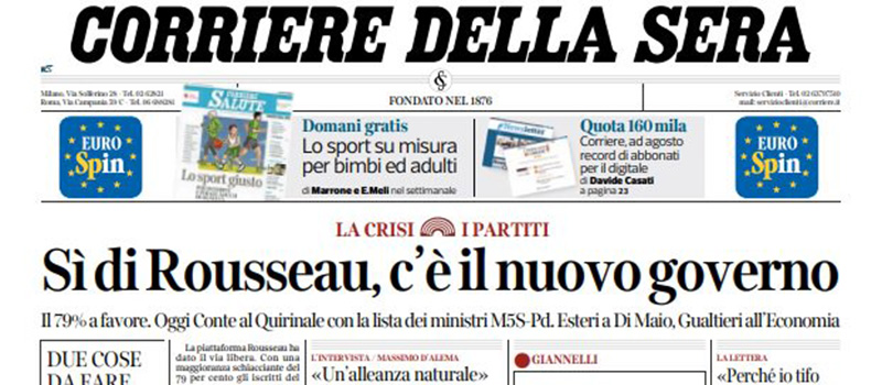 Le prime pagine dei giornali mercoledì 4 settembre 2019