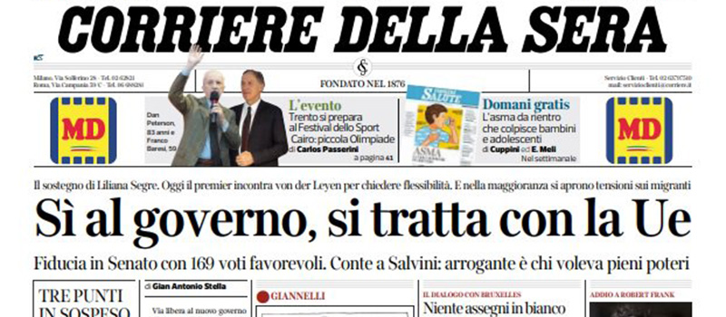 Le prime pagine dei giornali mercoledì 11 settembre 2019
