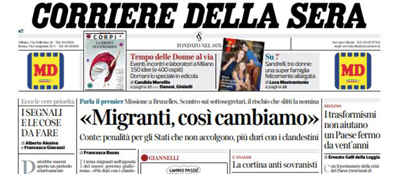 Le prime pagine dei giornali giovedì 12 settembre 2019