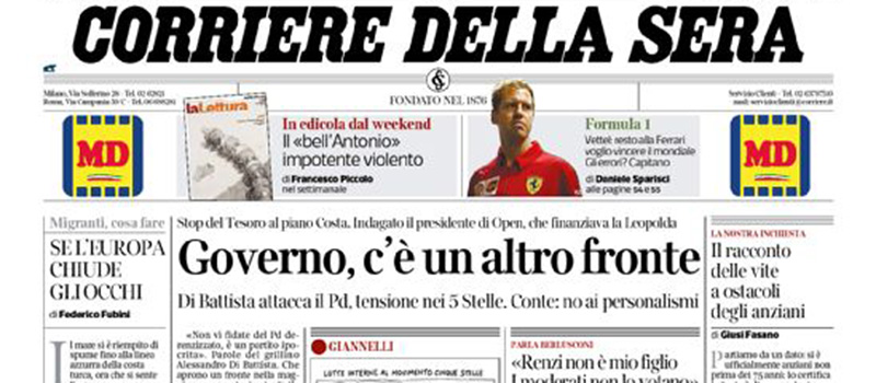 Le prime pagine dei giornali venerdì 20 settembre 2019