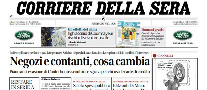 Le prime pagine dei giornali mercoledì 25 settembre 2019